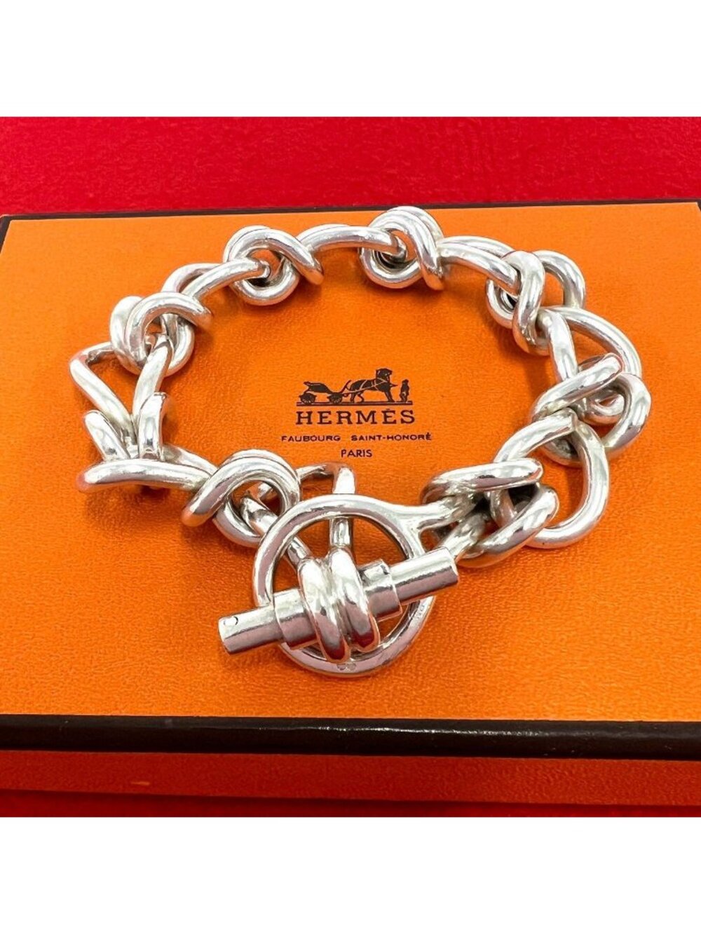 Hermes Vintage 925 Sterling Silver Bracelet Chain Bangle